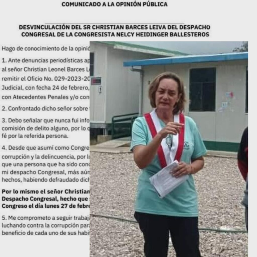 Congresista Nelcy Heidinger despide a su asesor tras denuncia periodística