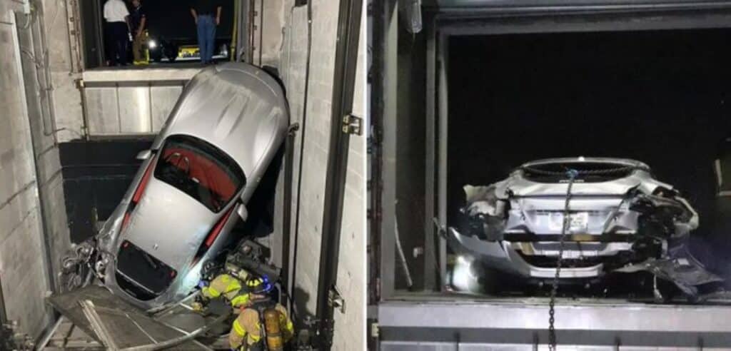 EE.UU.: Ferrari cayó al foso del ascensor de un concesionario de lujo en Florida