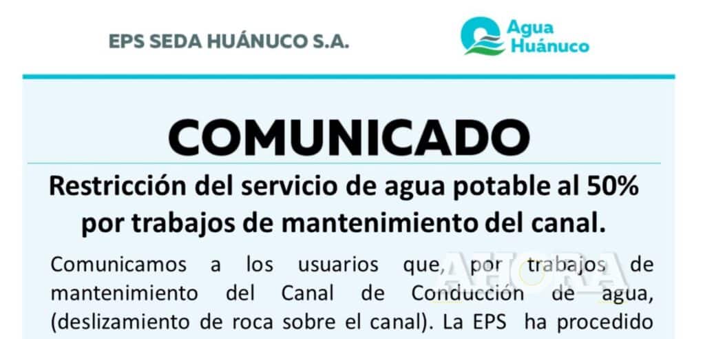 Seda dejó sin agua a zonas altas e intermedias de Huánuco, Amarilis y Pillco Marca