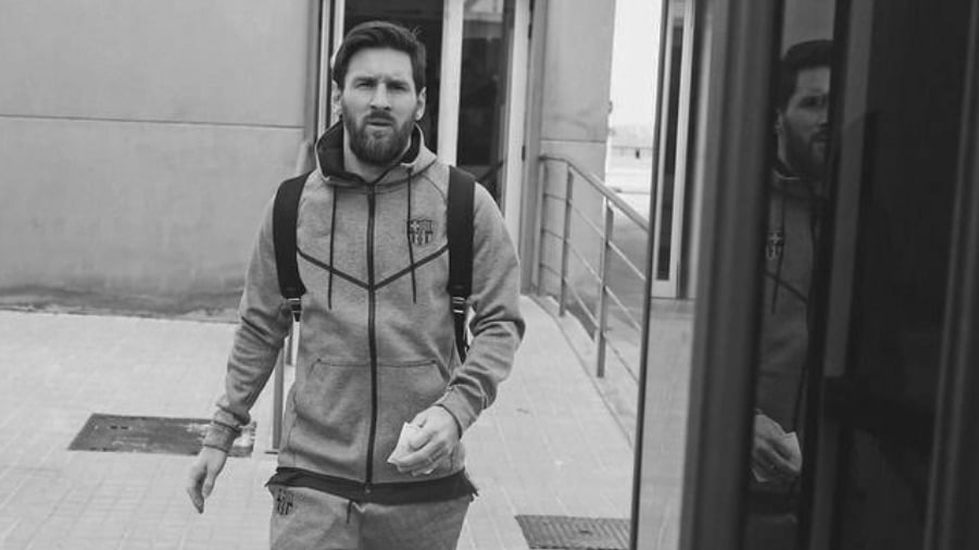 Messi en una concentración con el Barça