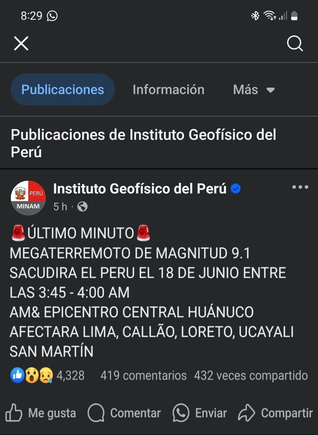 Alerta Igp Desmiente Falsa Prediccion De Terremoto Masivo En Redes Sociales