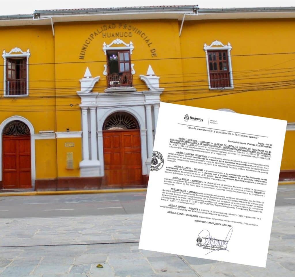 La decisión fue oficializada mediante la Resolución Gerencial N.º 00913-2025-MPHCO/GM, fechada el 29 de diciembre de 2025, argumentando que se detectaron irregularidades en el procedimiento que vulnerarían principios legales y administrativos.